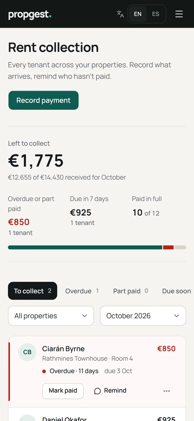 Propgest rent collection on a phone